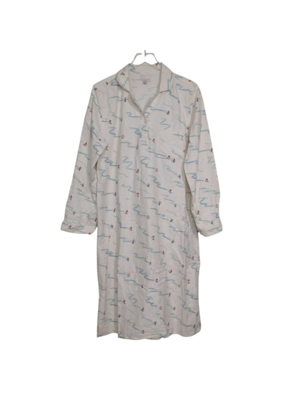 Garnet Hill Skiier Flannel Midi Nightgown Womens Size Medium White Organic Cotto